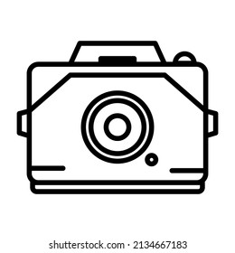 Vintage signature camera icon.  Black line art shaped icon