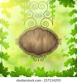 Vintage Signboard With Maple Leaves. Vector Illustration.