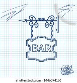 Vintage signboard outdoor advertising with text Bar line sketch icon isolated on white background. Vector Illustration
