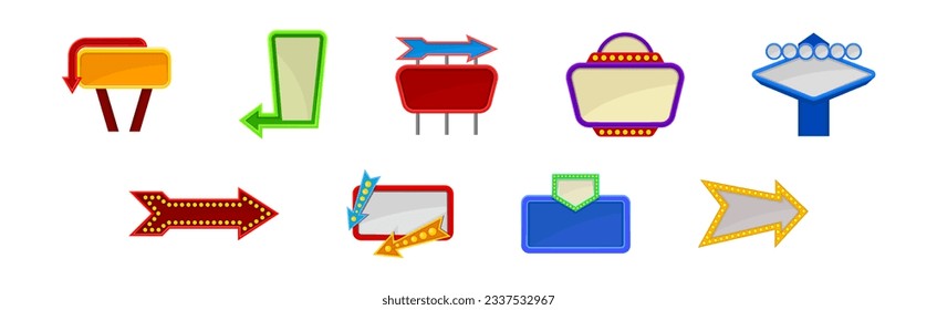 Vintage Signs and Board with Arrow and Lightbulb Vector Set