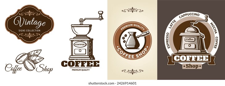 Vintage signs collection with coffee beans. Part 2. Vector Illustration