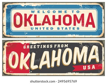 Vintage signs set for Oklahoma state. Retro USA signs and greeting cards designs. Travel destinations vector illustration.