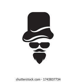 Vintage silhouette of a bowler, mustache, beard, glasses. Vector illustration of male or hipster.
