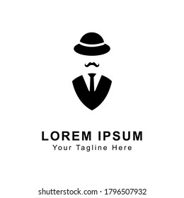 Vintage silhouette of bowler, mustaches, glasses. Vector illustration of gentleman. bowler hat logo design.
