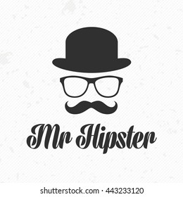 Vintage silhouette of bowler, mustaches, glasses. Vector illustration of gentleman or hipster. Retro gentleman icon. Vector art. Logo template of gentleman Club.