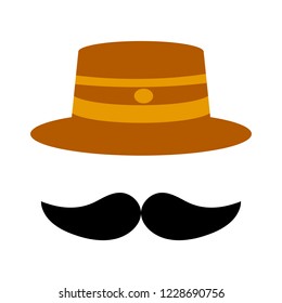 Vintage silhouette of bowler, mustaches, Vector illustration of gentleman or hipster. Retro gentleman icon. Vector art. Logo template of gentleman Club