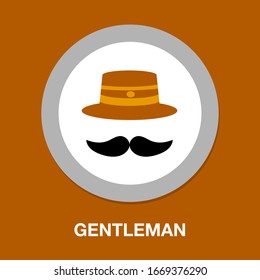 Vintage silhouette of bowler, mustaches, Vector illustration of gentleman or hipster. Retro gentleman icon. Vector art. Logo template of gentleman Club