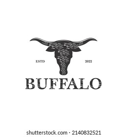 Vintage silhouette buffalo head logo Texas Longhorn Country Western Bull Cattle Vintage Label Logo Design