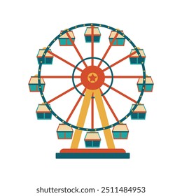 Vintage Silhueta de Carnaval Ferris Wheel ícone branco isolado fundo. Retro Circo, Carnaval Roda Gigante em retro azul, amarelo e vermelho cores