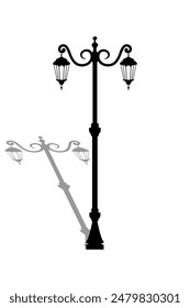 vintage silhouette design of garden lamppost, editable vector eps 10.