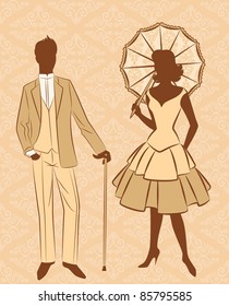 Vintage silhouette of girl with man.