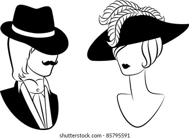 Vintage silhouette of girl with man.