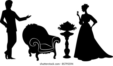 Vintage silhouette of girl with man.