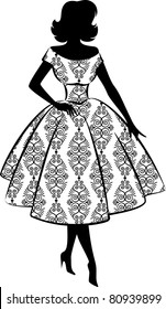 Vintage silhouette of girl. Vector