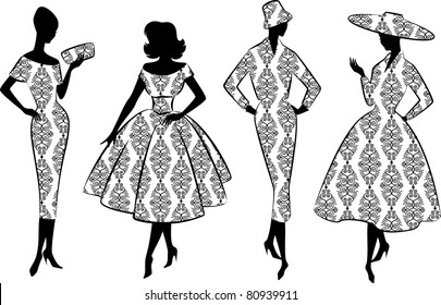 Vintage Silhouette Of Girl. Vector