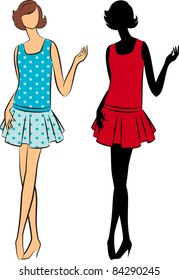 Vintage silhouette of girl . Vector