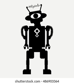vintage silhouette illustration of robot, vector robot icon
