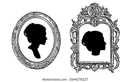Silhueta vintage Retratos de mulheres em quadros ornamentais