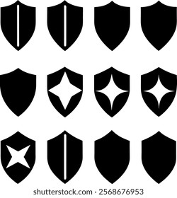 Vintage silhouette shield vector icon set on white background
