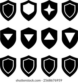 Vintage silhouette shield vector icon set on white background
