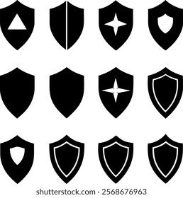 Vintage silhouette shield vector icon set on white background
