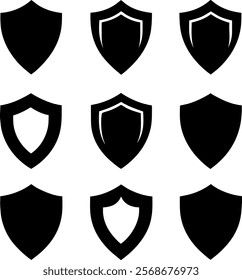 Vintage silhouette shield vector icon set on white background
