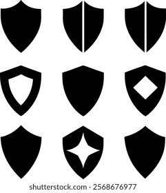 Vintage silhouette shield vector icon set on white background
