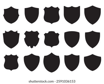 Vintage silhouette shield vector icon set on white background