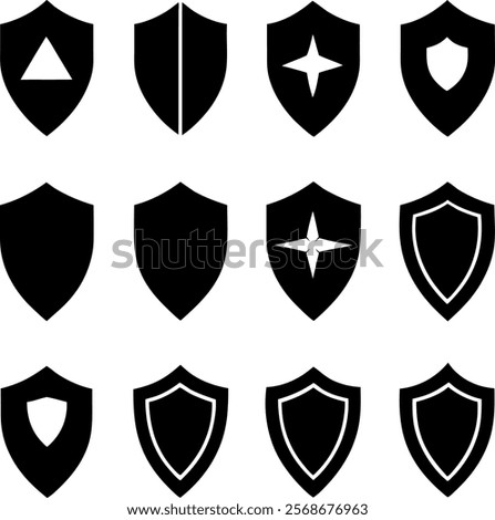 Vintage silhouette shield vector icon set on white background
