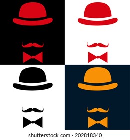 Vintage silhouette top hat and mustache - Stock Vector