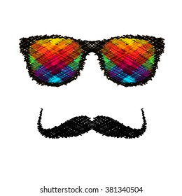 Vintage silhouette of top hat, mustache, bow tie - illustration.