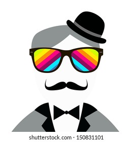 Vintage silhouette of top hat, mustaches, bow tie - vector illustration.