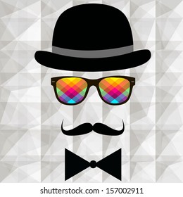 Vintage silhouette of top hat, mustaches, bow tie - vector illustration.