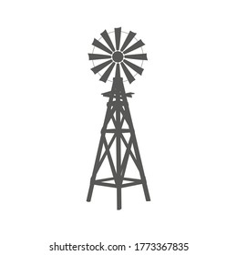 Vintage silhouette windmill graphic object illustration. 