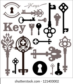 Vintage Silhouettes Set Keys Keyholes Old Stock Vector (royalty Free 