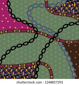 Vintage silk scarf with chains