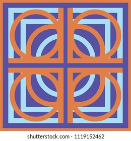 Vintage silk scarf design with circle and squares design style