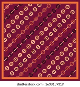 Vintage silk scarf pattern on red color