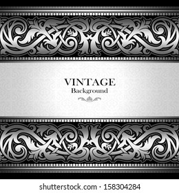 Vintage silver background, antique, victorian ornament, baroque frame, beautiful old paper, card, ornate cover page, label, floral luxury ornamental pattern template for design