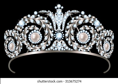 Vintage silver diadem with diamonds and pearls