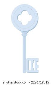 Llave de plata vintage - diseño plano moderno estilo imagen aislada. Ilustración colorida de alta calidad del objeto que abre puertas, secretos y cofres. Seguridad, acceso, bloqueo, escape y privacidad