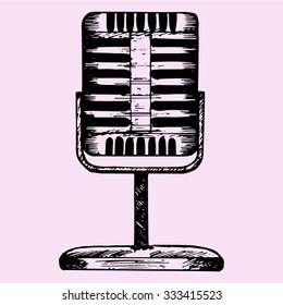 Vintage silver microphone, doodle style, sketch illustration, hand drawn, vector
