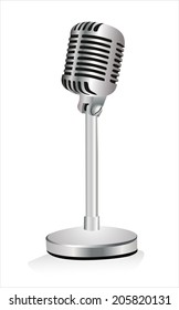Vintage silver microphone isolated on white background