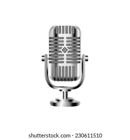 Vintage silver microphone isolated on white background