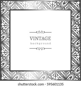 Vintage Silver Photo Frame With Ornamental Border, Vector Greeting Card Or Invitation Design