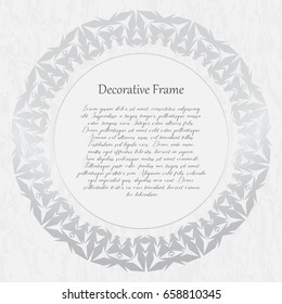 Vintage silver round frame on a textured background. Vector illustration.