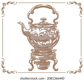 Vintage silver tea kettle. Vector illustration.