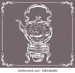 Vintage silver tea kettle. Vector illustration.