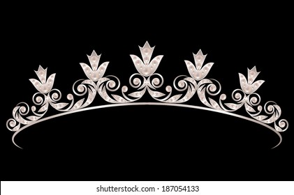 Vintage silver tiara with jewels on black background