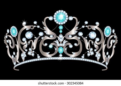 Vintage silver tiara with jewels on black background